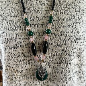 Elegant Green and Black Beaded Necklace